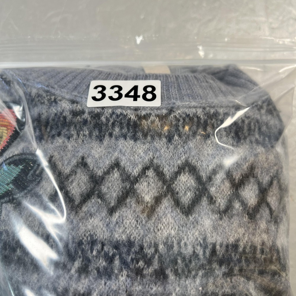 Pilcro Sweater Womens Small Gray Merino Wool Floral Applique Fair Isle Crewneck - Picture 10 of 10